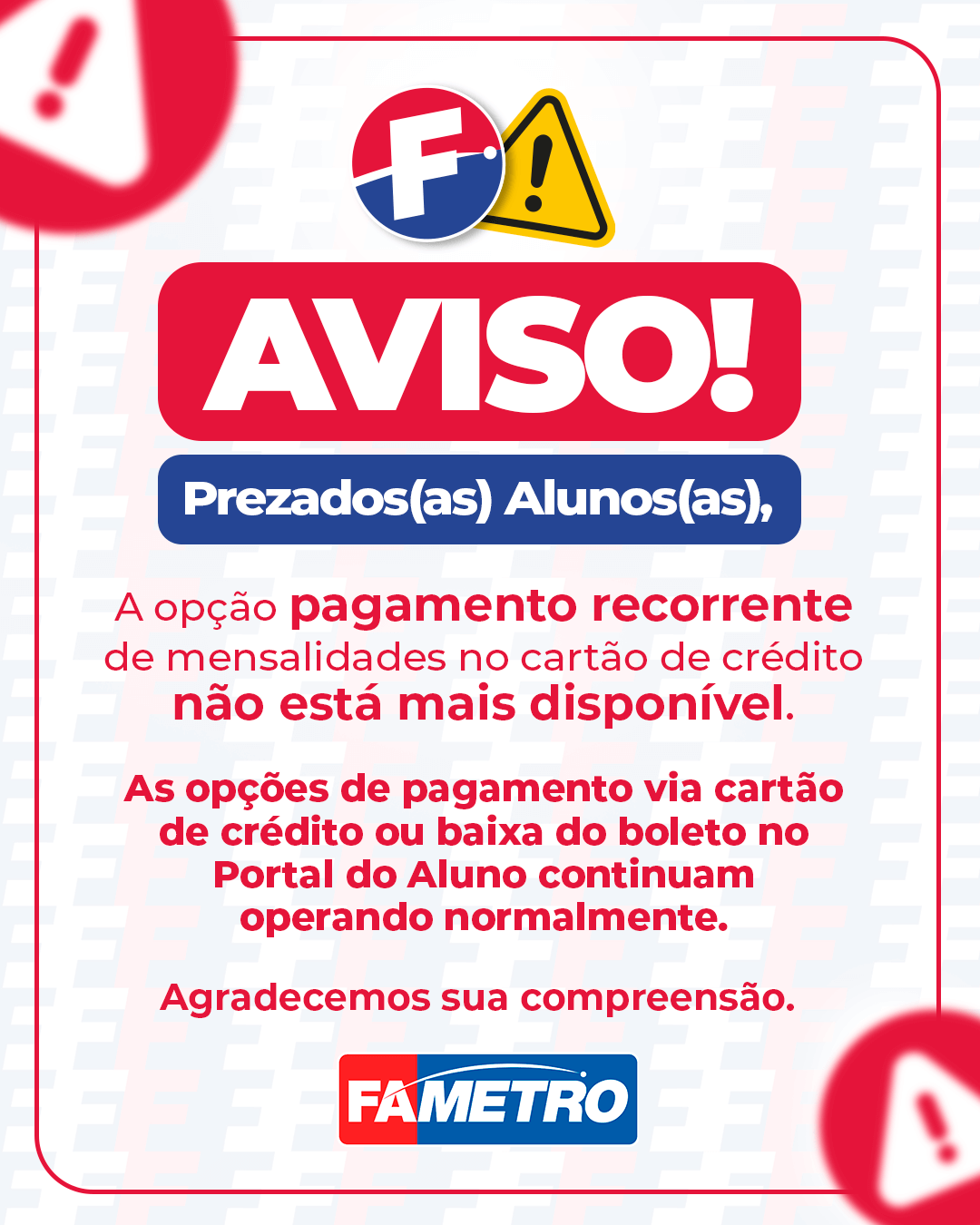 Aviso de Pagamento Recorrente